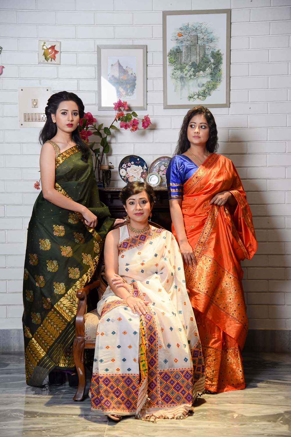 Narangi Orange Kesa Paat Silk Mekhela Sador