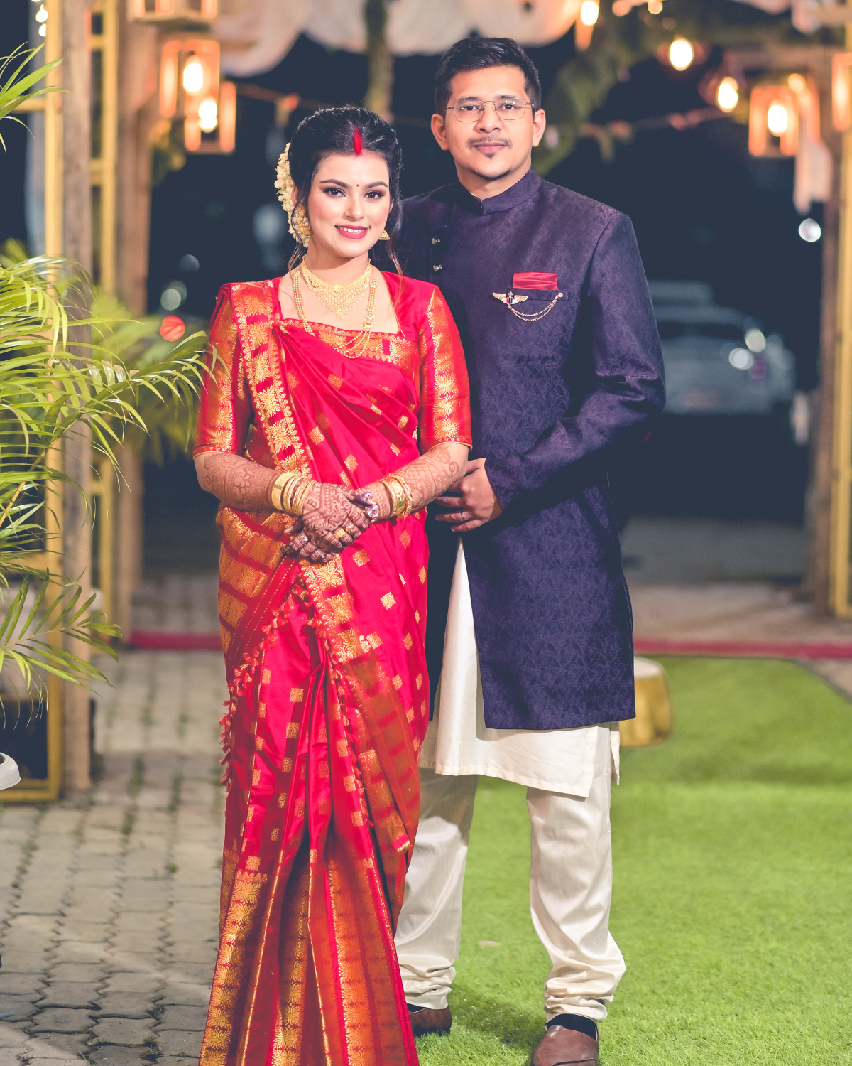 Lisa Reception Red-Gold Paat Silk Mekhela Sador –