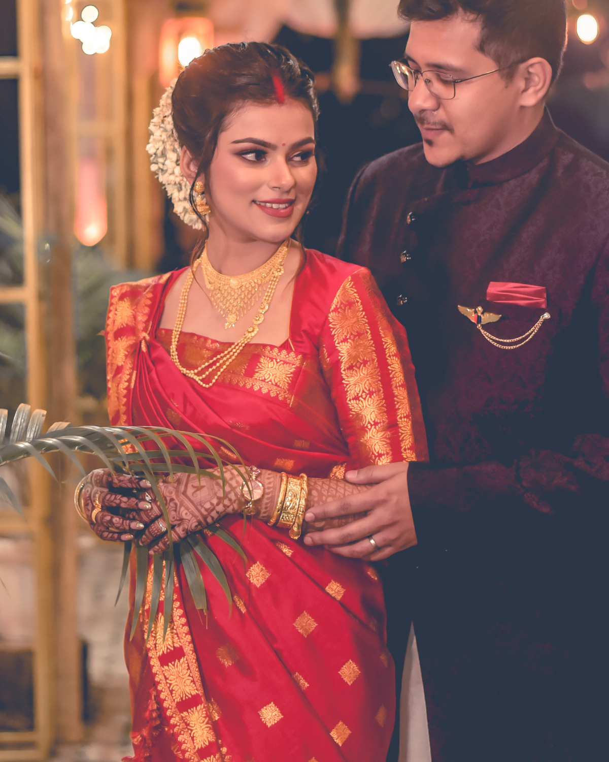 Lisa Reception Red-Gold Paat Silk Mekhela Sador