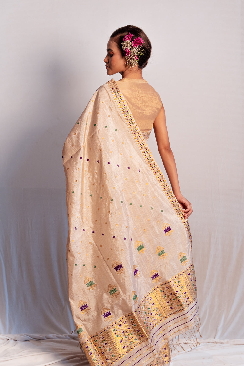 Indrani Light Brown Muga and Paat Silk Mix Mekhela Sador
