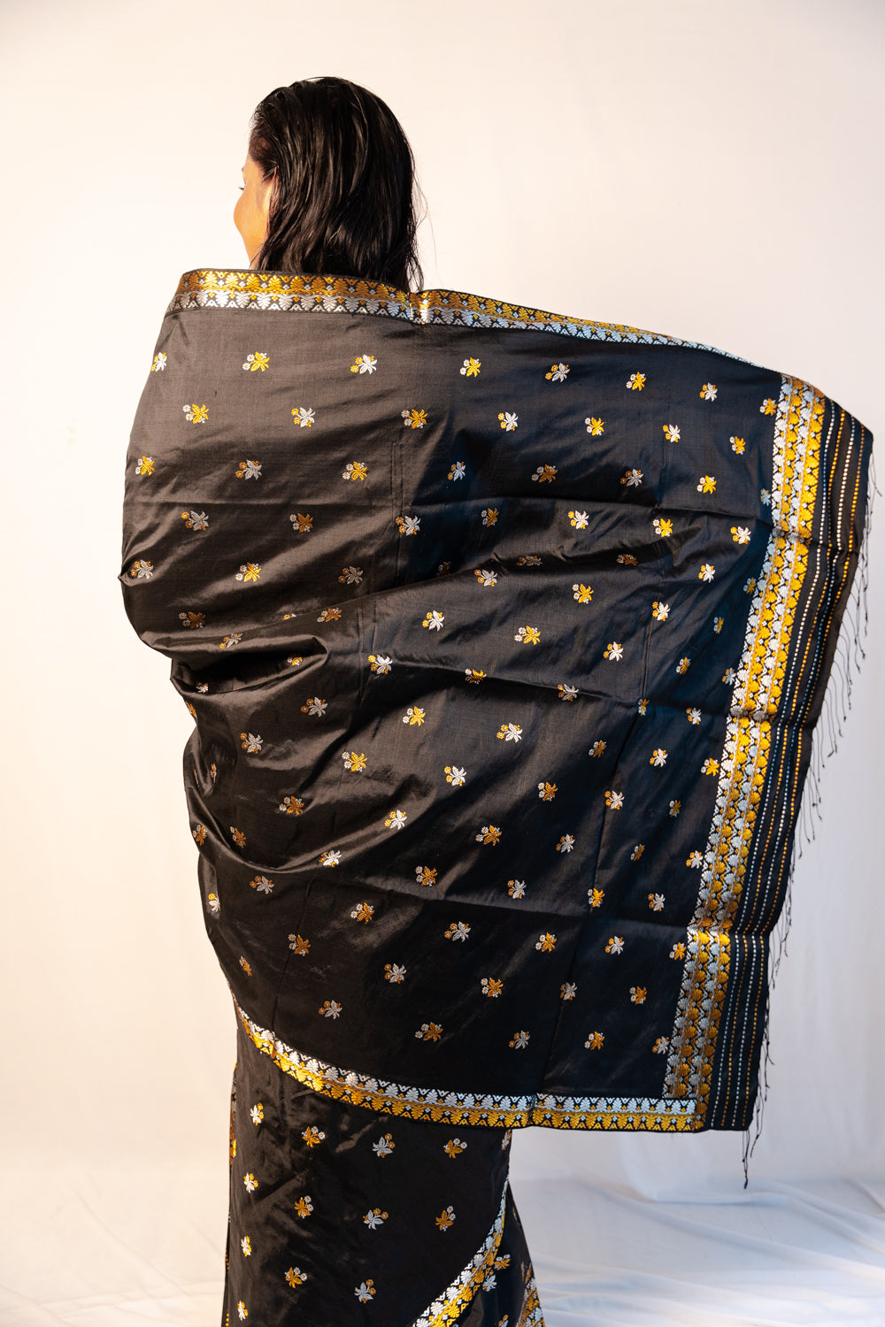 Menaka Black-Gold Kesa Paat Silk Mekhela Sador
