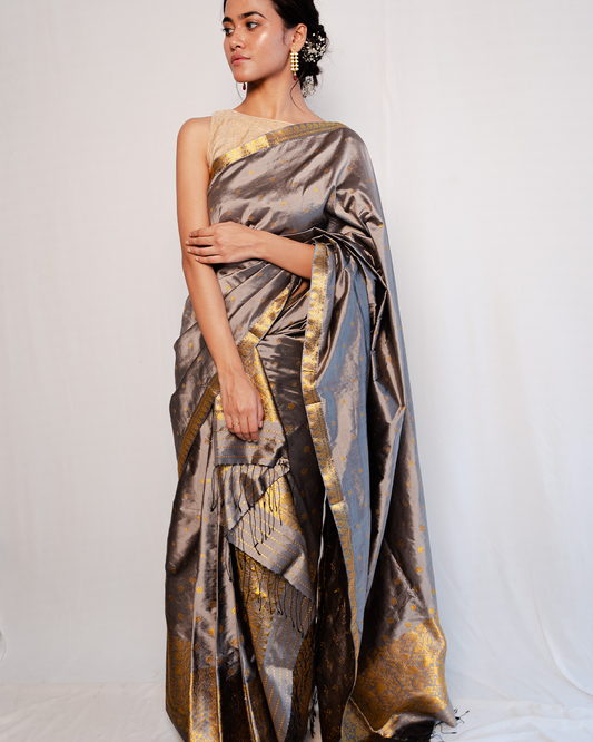 Gyana Grey-Gold Paat Silk Mekhela Sador