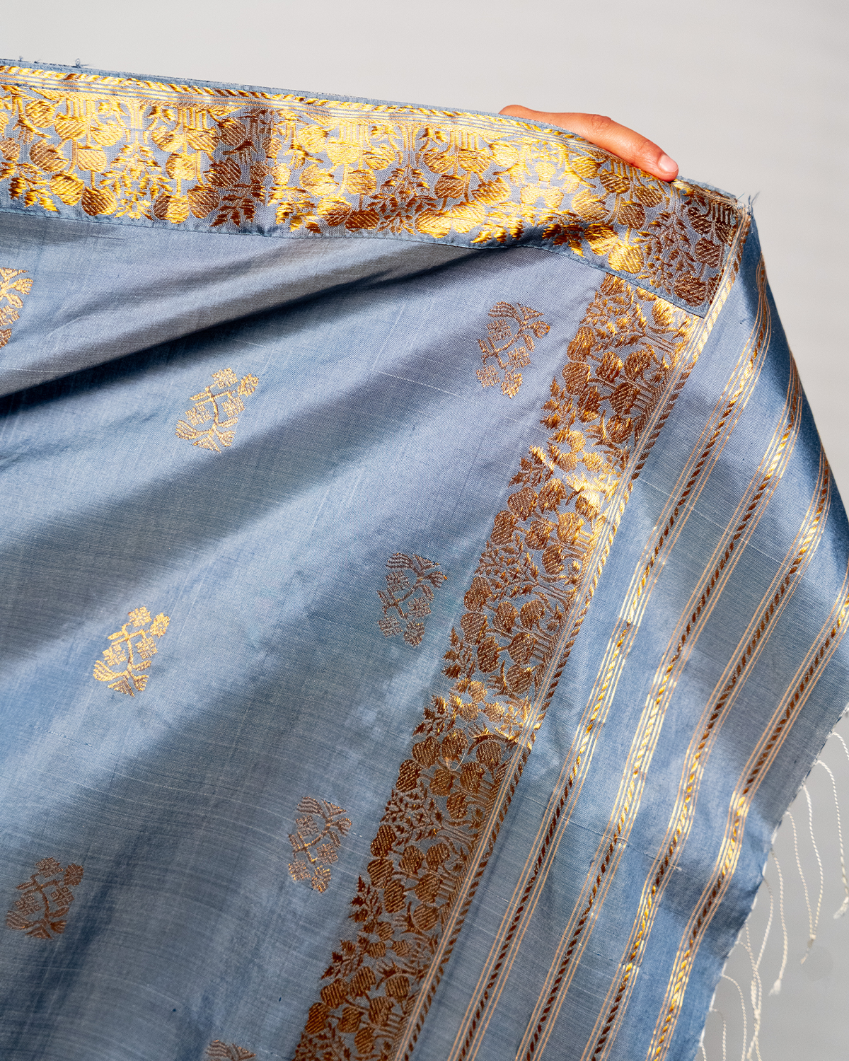 Gajalakshmi Grey-Gold Paat Silk Mekhela Sador