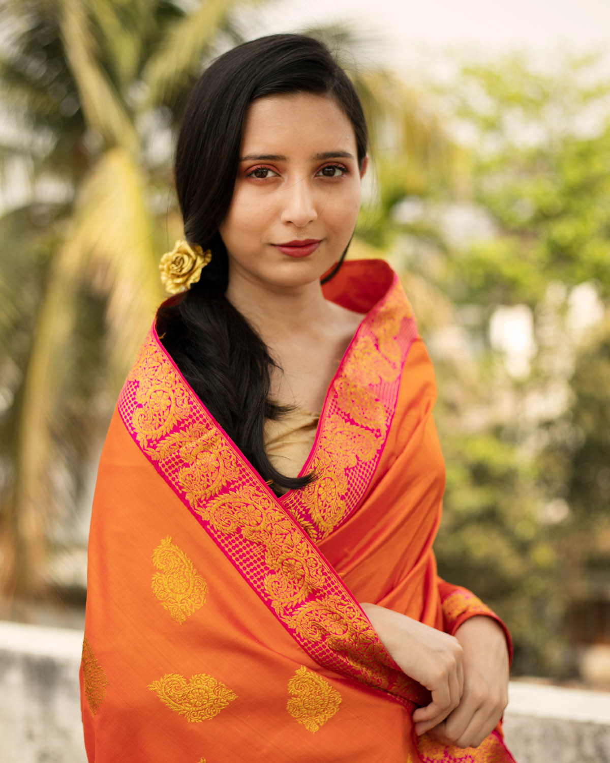 Savani Orange Paat Silk Mekhela Sador