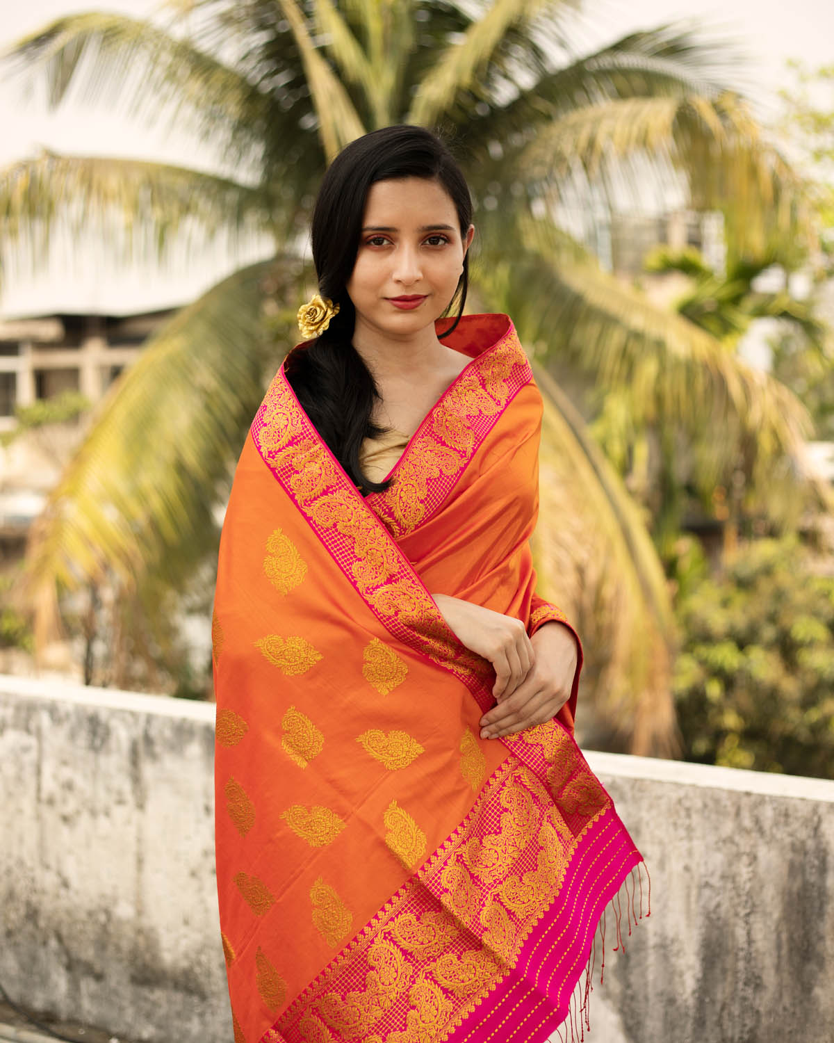 Savani Orange Paat Silk Mekhela Sador