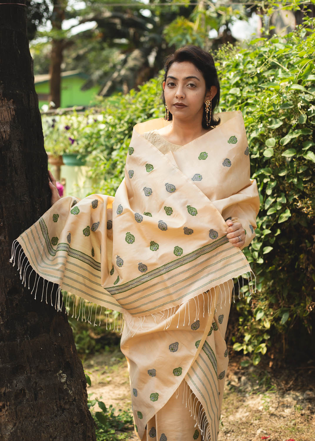 Paarash Wheat Brown Tussar Silk Mekhela Sador