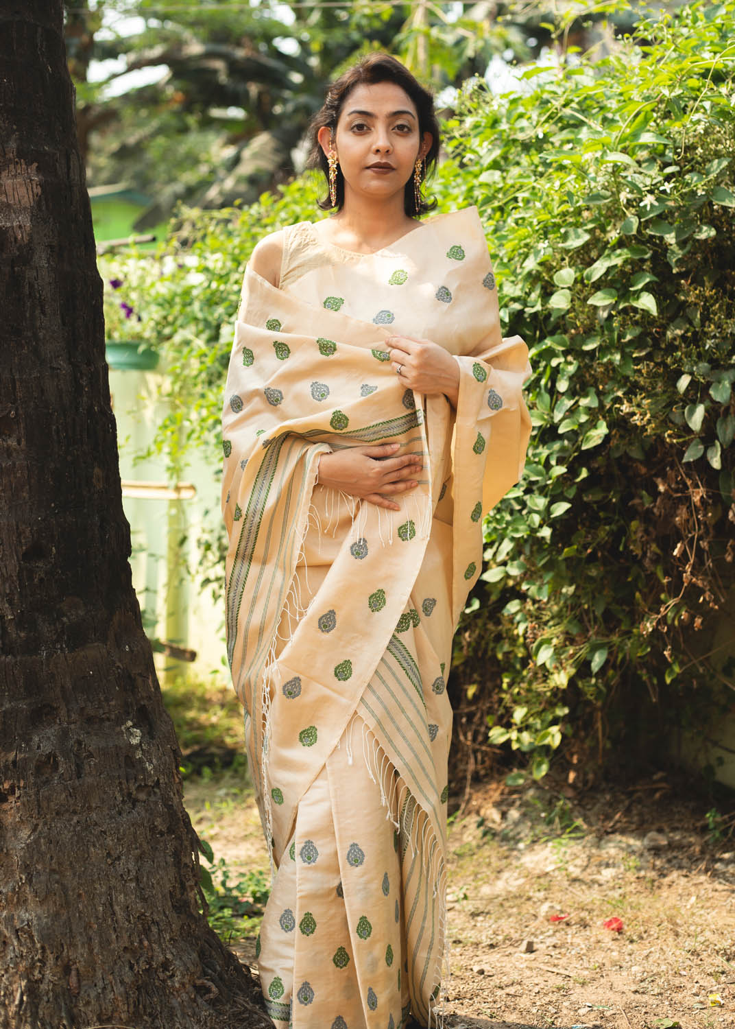 Paarash Wheat Brown Tussar Silk Mekhela Sador