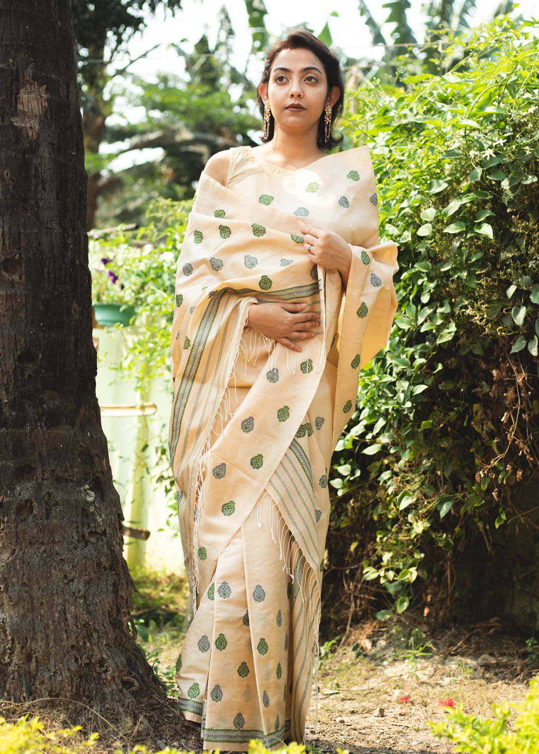 Paarash Wheat Brown Tussar Silk Mekhela Sador
