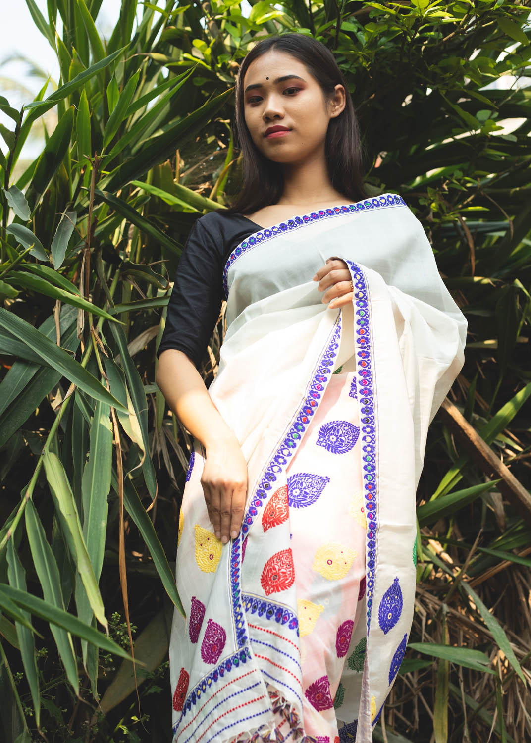 Satrangi Pearly White Kesa Paat Silk Mekhela Sador