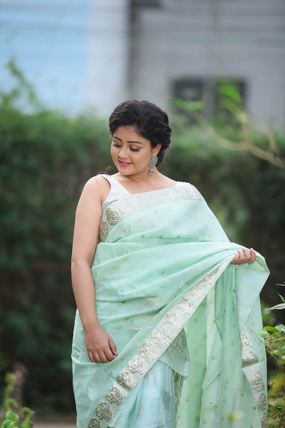 Kashish Aqua Kesa Paat Silk Mekhela Sador