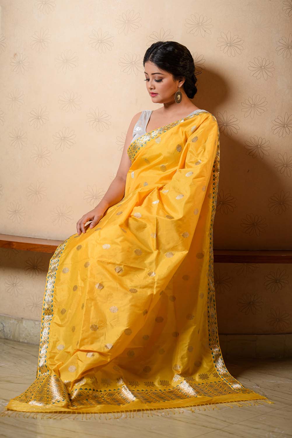 Palash Yellow Paat Silk Mekhela Sador