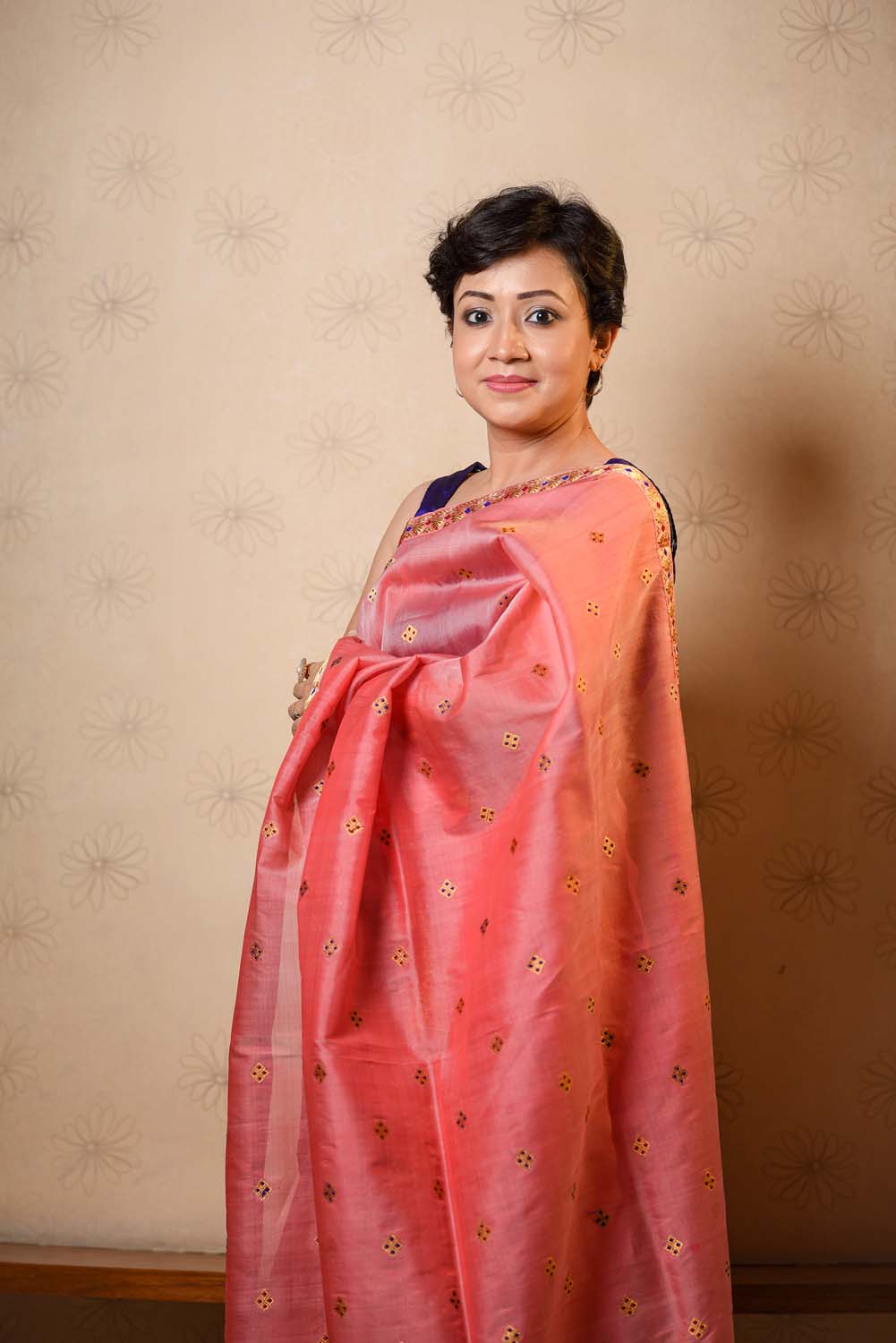 Disha Peach Kesa Paat Silk Mekhela Sador