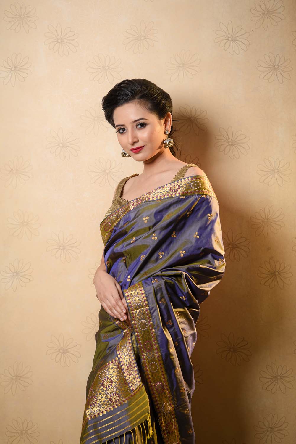 Dhoop Sai Lush Blue Paat Silk Mekhela Sador