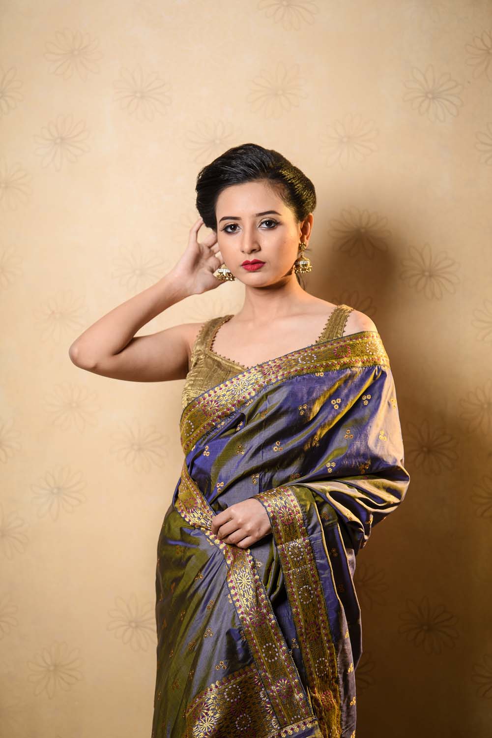 Dhoop Sai Lush Blue Paat Silk Mekhela Sador