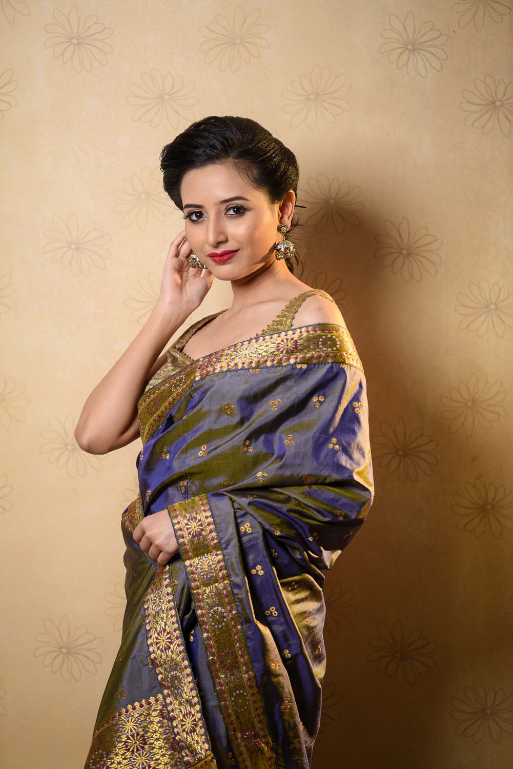 Dhoop Sai Lush Blue Paat Silk Mekhela Sador