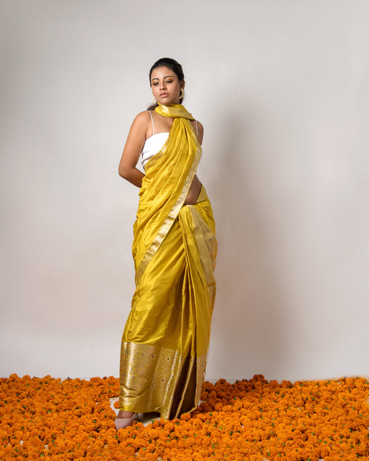 Kasturi Mustard Yellow Paat Silk Mekhela Sador