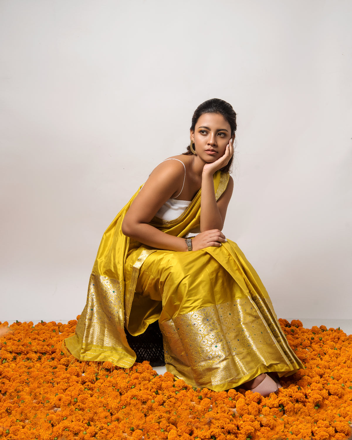 Kasturi Mustard Yellow Paat Silk Mekhela Sador
