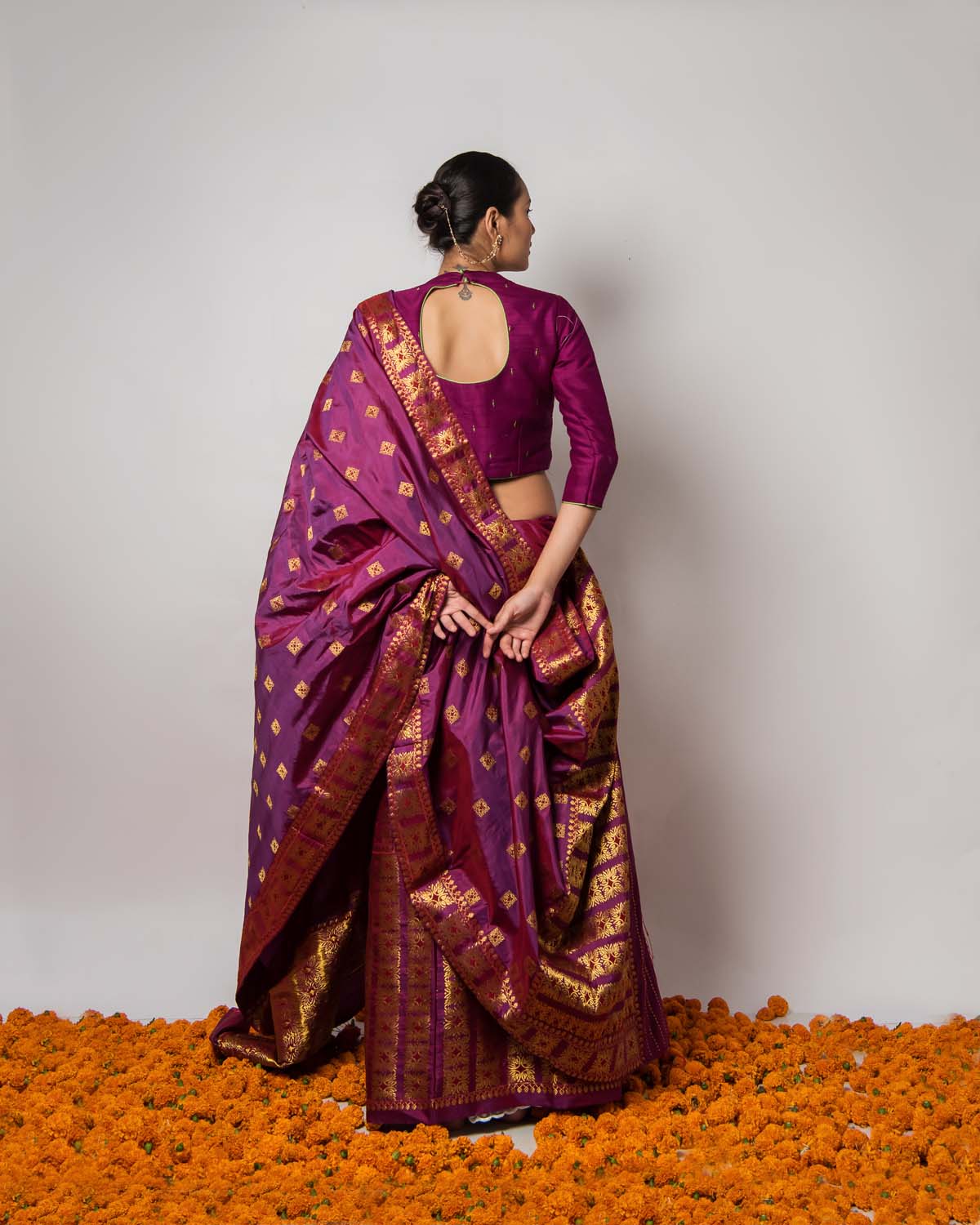 Phagun Wine Purple Paat Silk Mekhela Sador