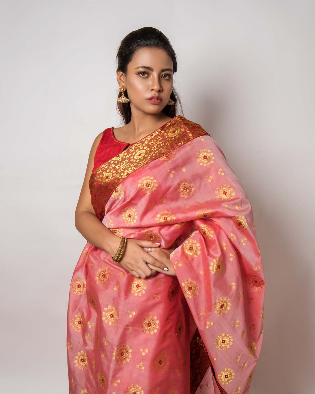 Pankhuri Soft Pink Kesa Paat Silk Mekhela Sador