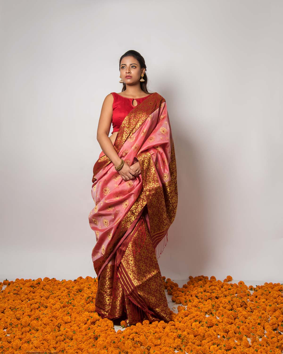 Pankhuri Soft Pink Kesa Paat Silk Mekhela Sador