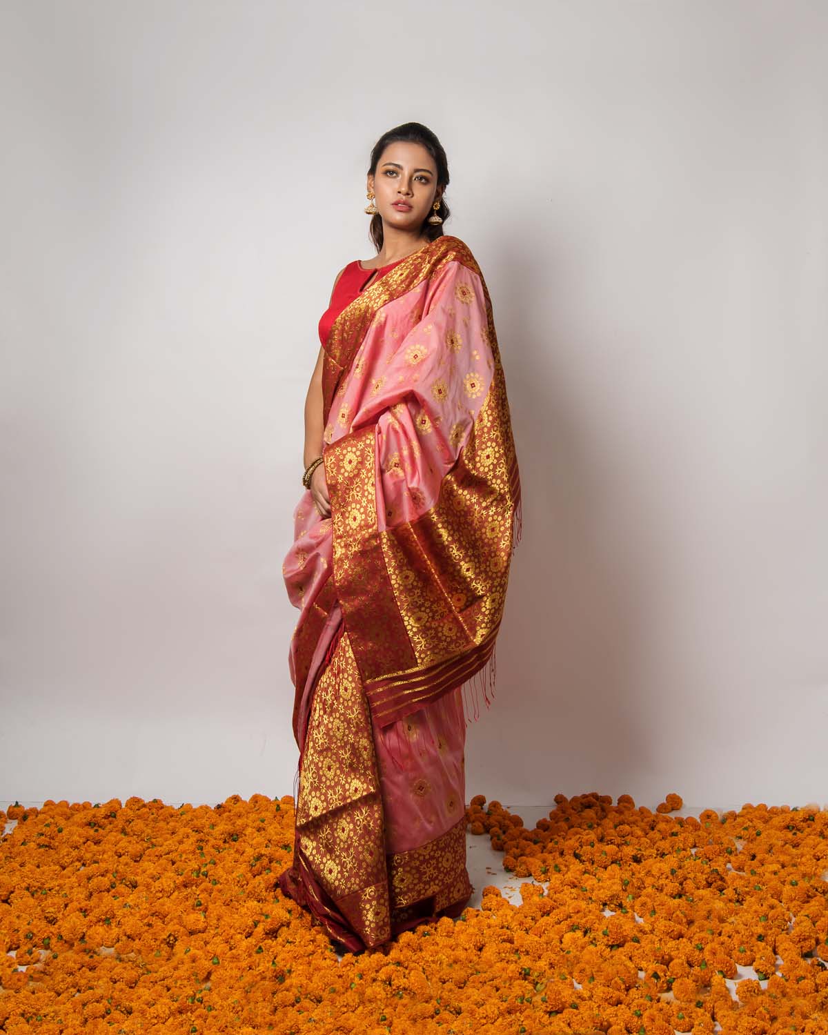 Pankhuri Soft Pink Kesa Paat Silk Mekhela Sador