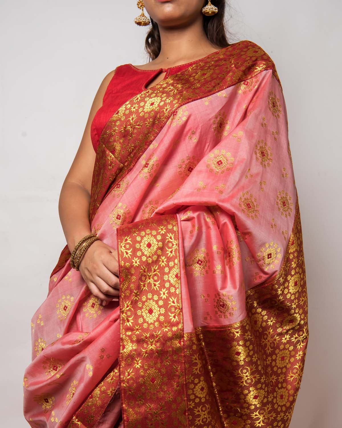 Pankhuri Soft Pink Kesa Paat Silk Mekhela Sador