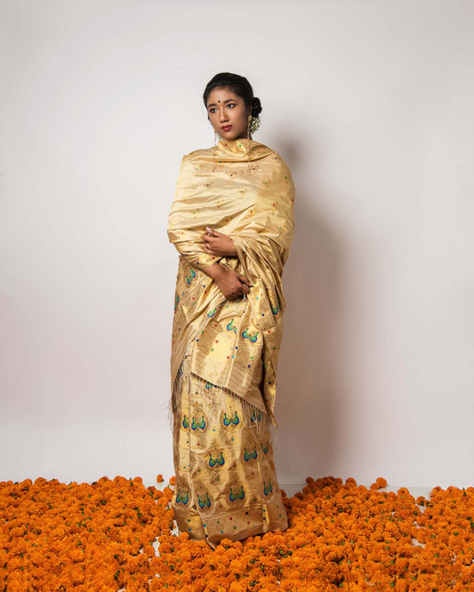 Rathi Husky Gold-Brown Paat Silk Mekhela Sador