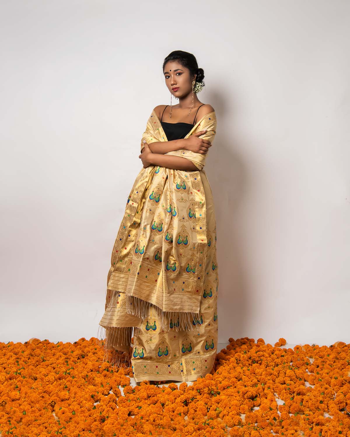 Rathi Husky Gold-Brown Paat Silk Mekhela Sador