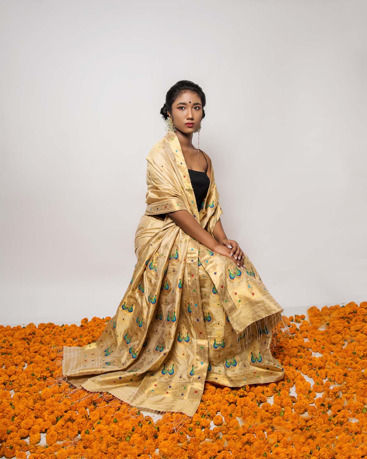 Rathi Husky Gold-Brown Paat Silk Mekhela Sador
