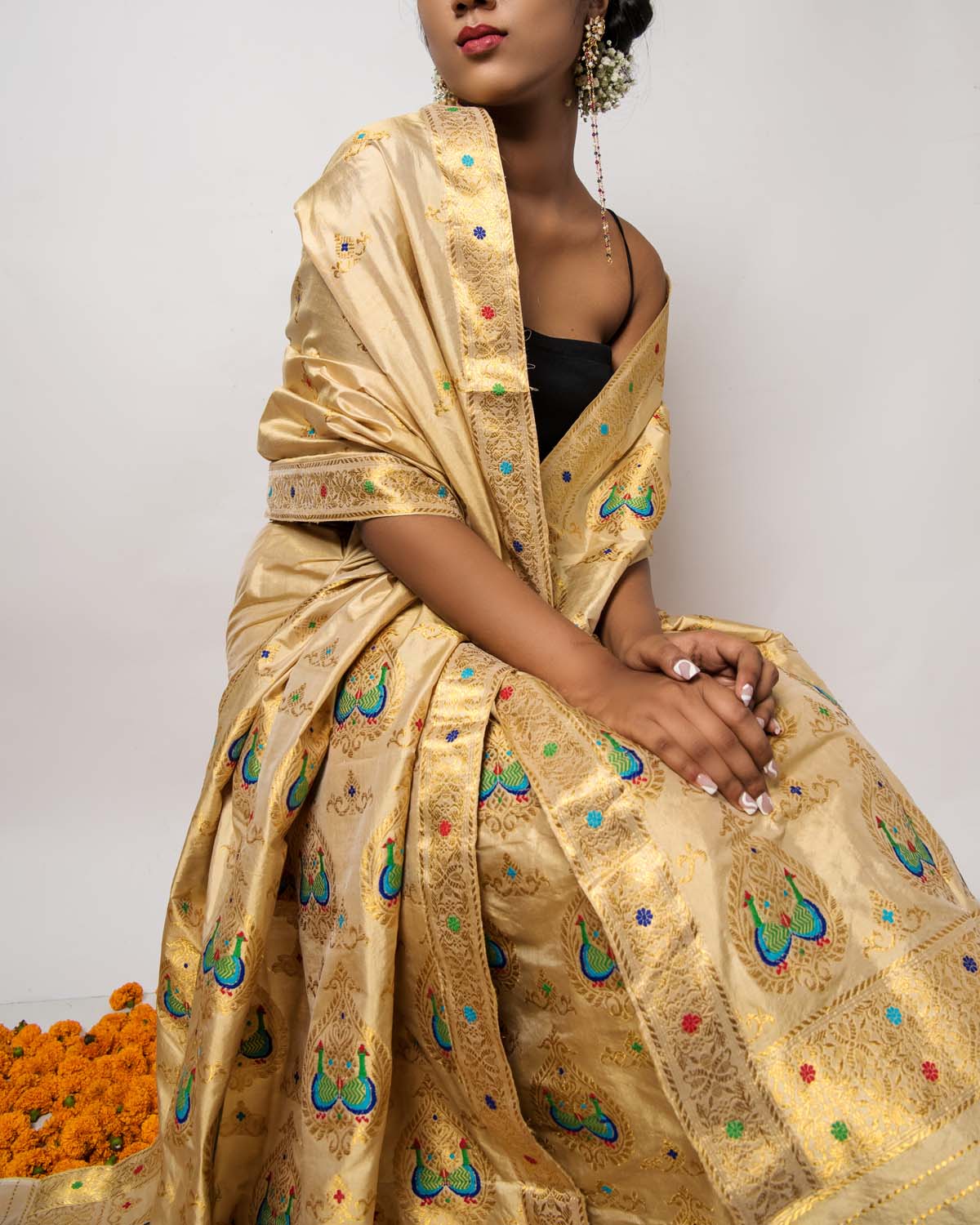 Rathi Husky Gold-Brown Paat Silk Mekhela Sador