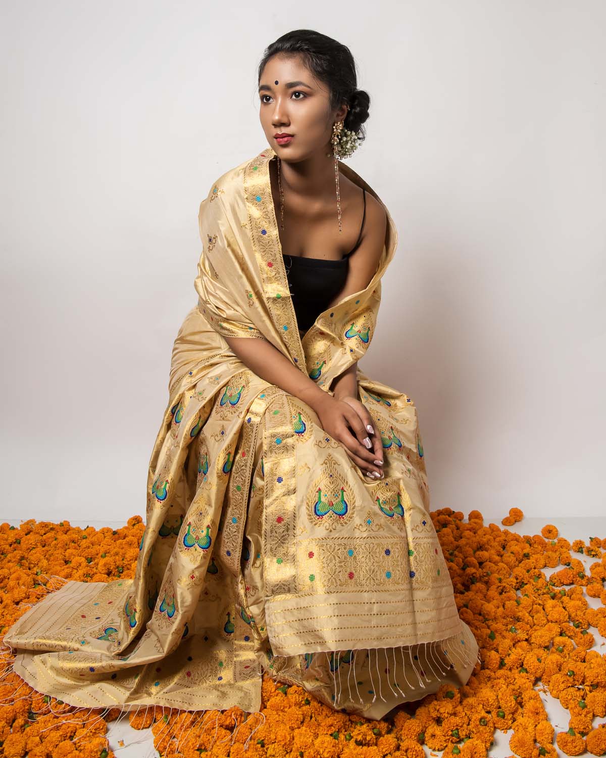 Rathi Husky Gold-Brown Paat Silk Mekhela Sador