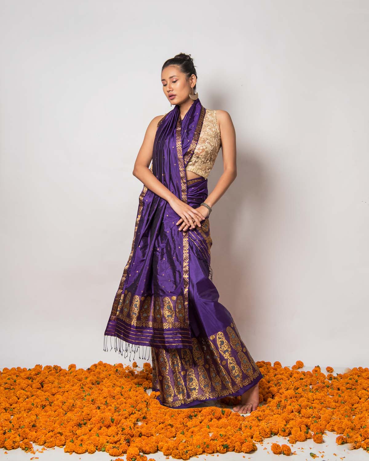 Megh Malhar Indigo Purple Paat Silk Mekhela Sador
