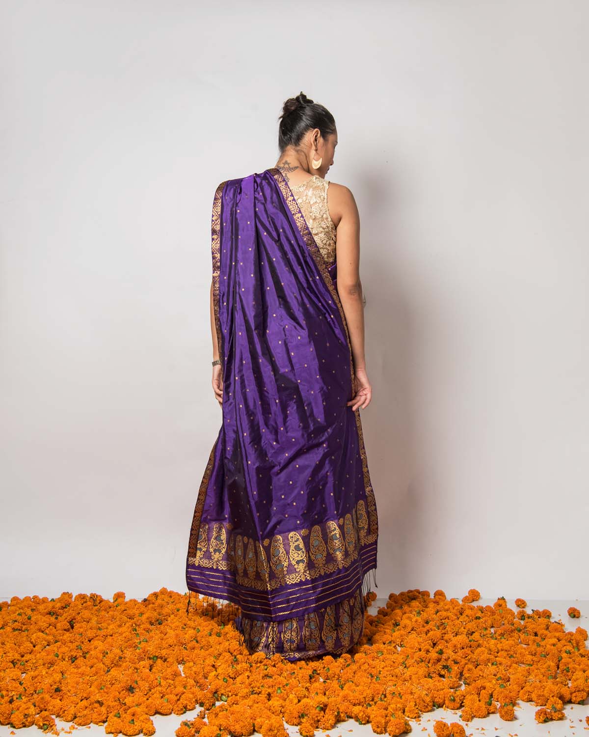 Megh Malhar Indigo Purple Paat Silk Mekhela Sador