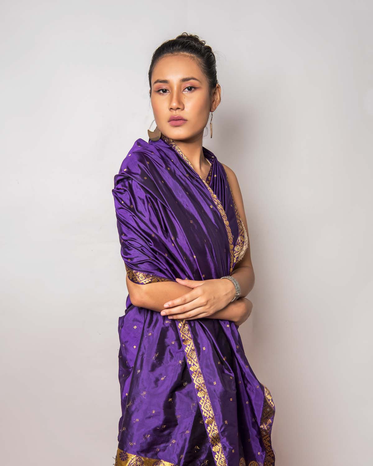 Megh Malhar Indigo Purple Paat Silk Mekhela Sador