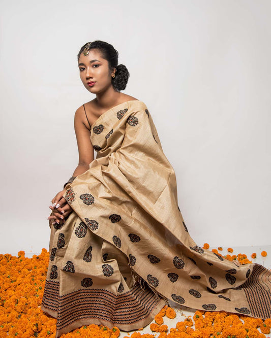 Maya Tan Brown Muga Silk Mekhela Sador