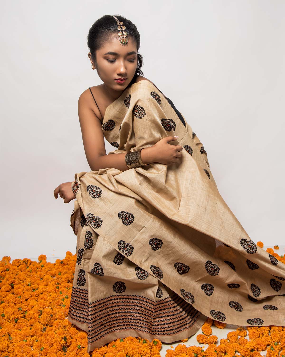 Maya Tan Brown Muga Silk Mekhela Sador