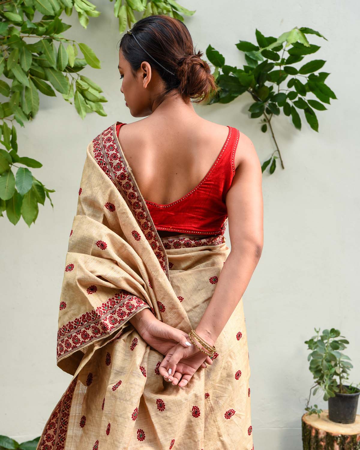 Dhwani Brown-Maroon Muga Silk Mekhela Sador
