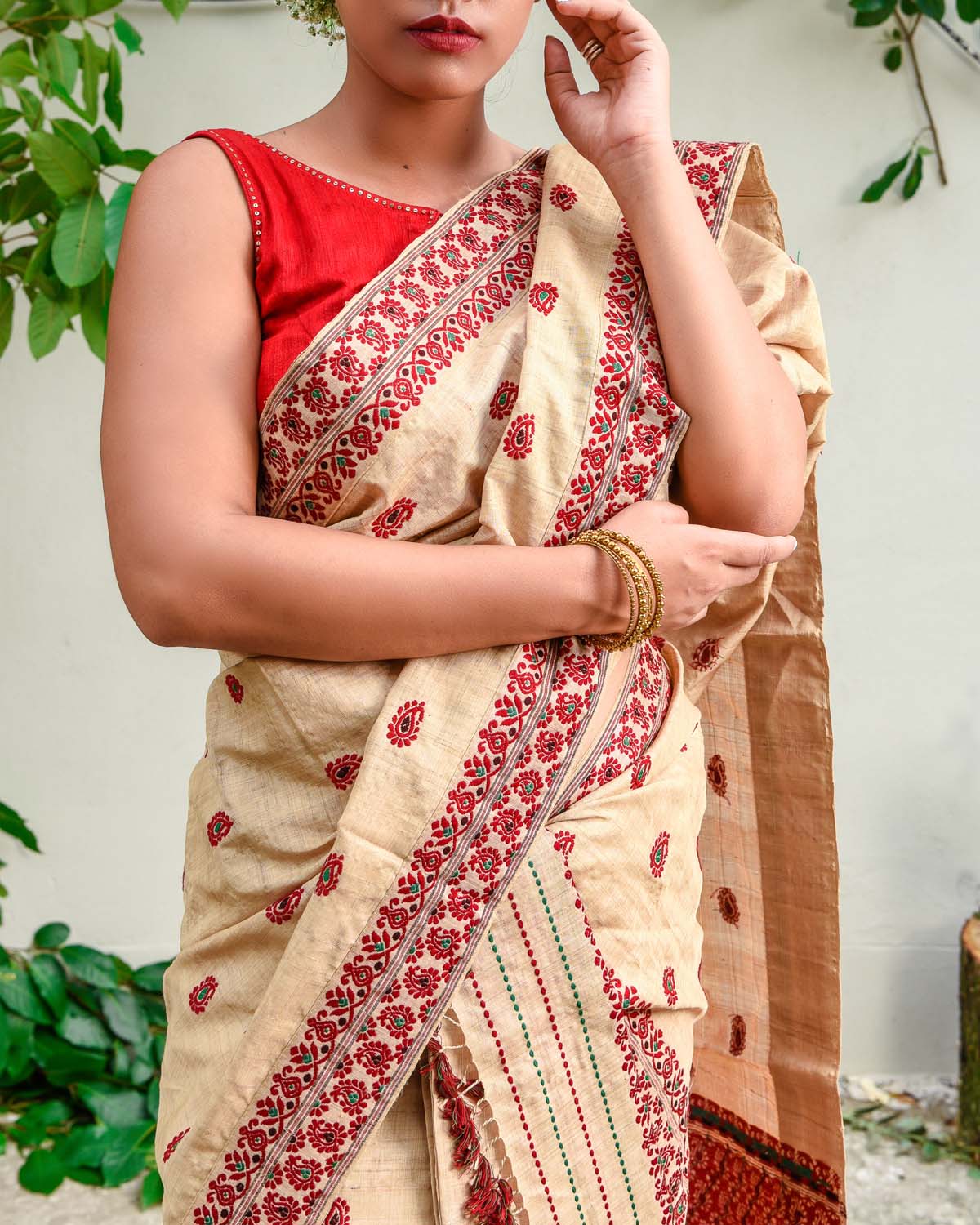 Dhwani Brown-Maroon Muga Silk Mekhela Sador