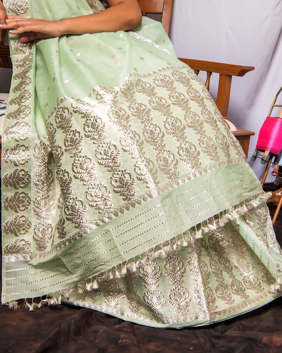 Aviva Mint Green Kesa Paat Silk Mekhela Sador