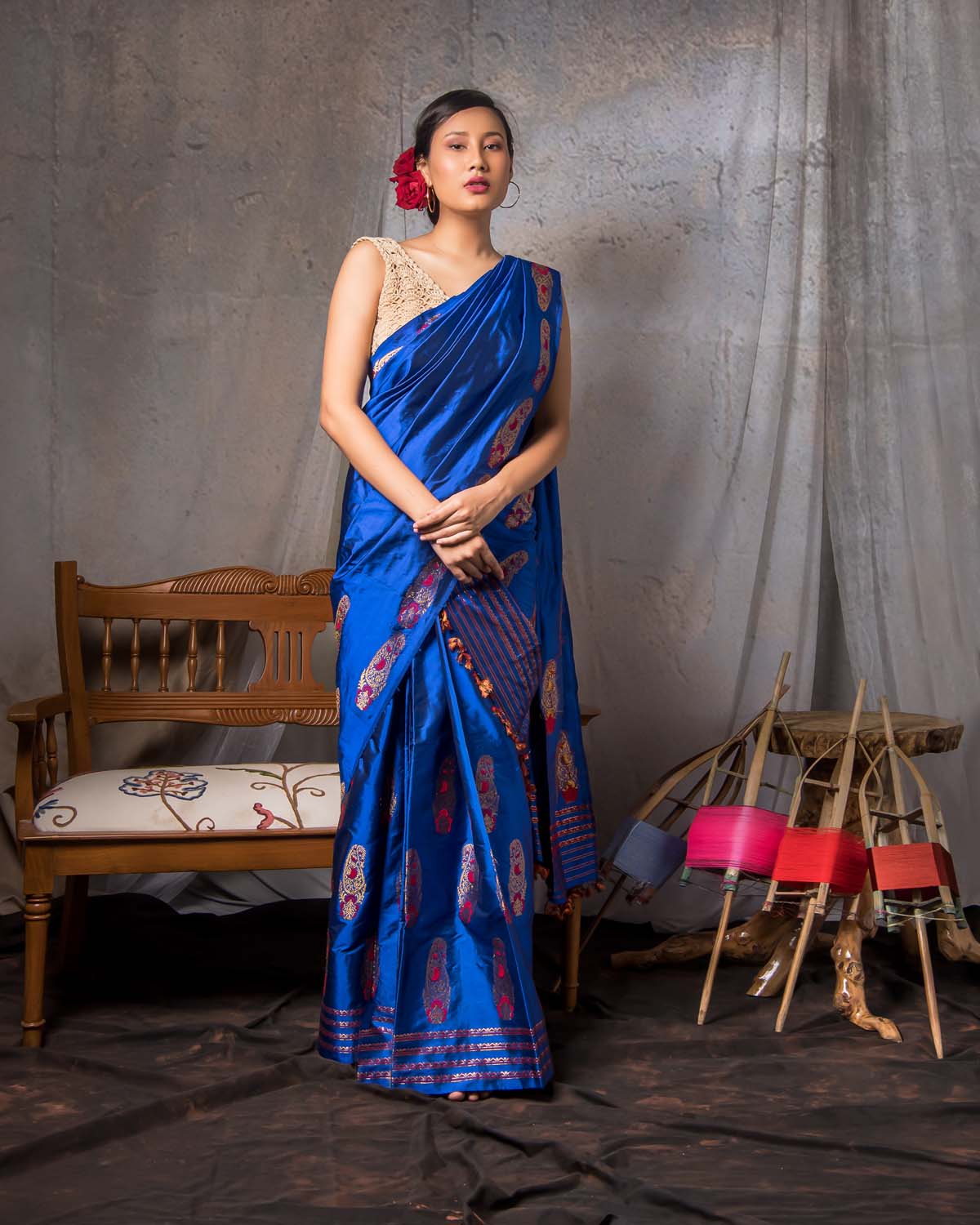 Falaknuma Deep Blue Paat Silk Mekhela Sador – - Main Image