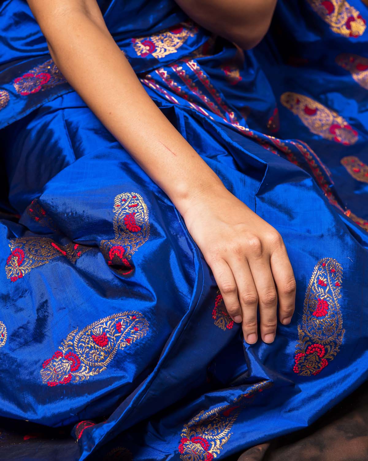 Falaknuma Deep Blue Paat Silk Mekhela Sador