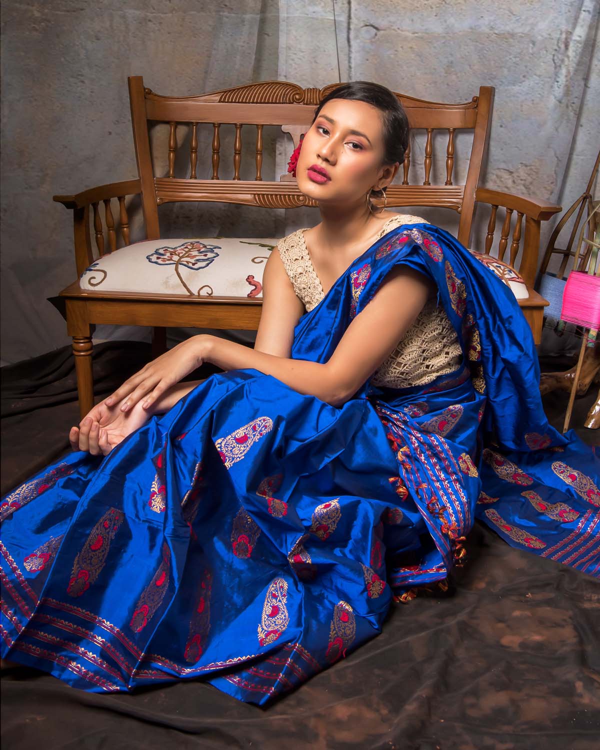Falaknuma Deep Blue Paat Silk Mekhela Sador