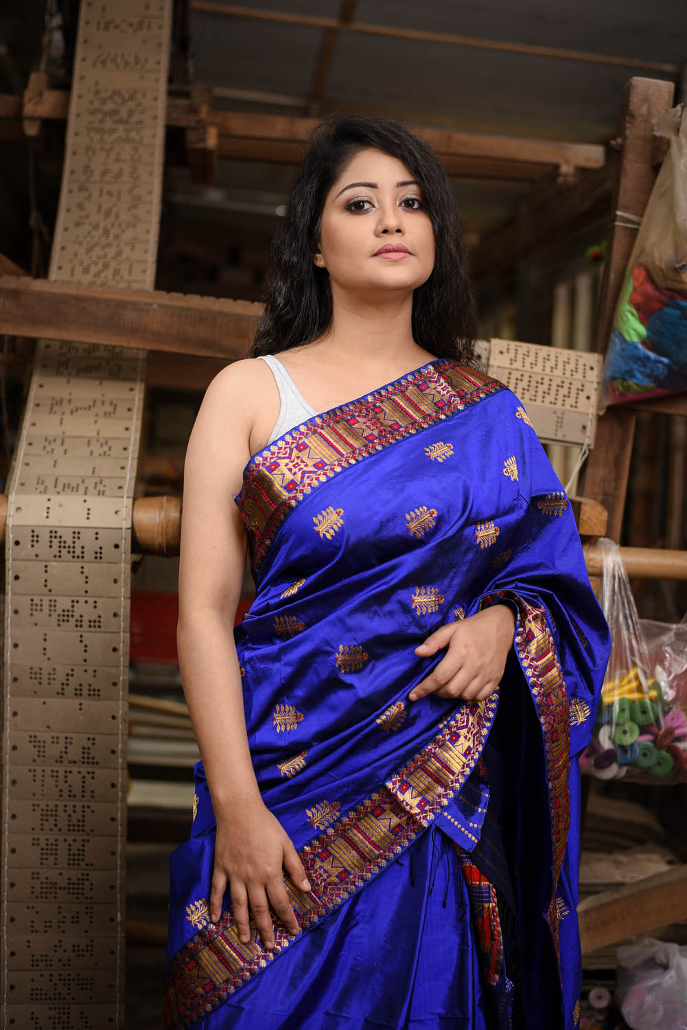Neelambar Ink Blue Paat Silk Mekhela Sador