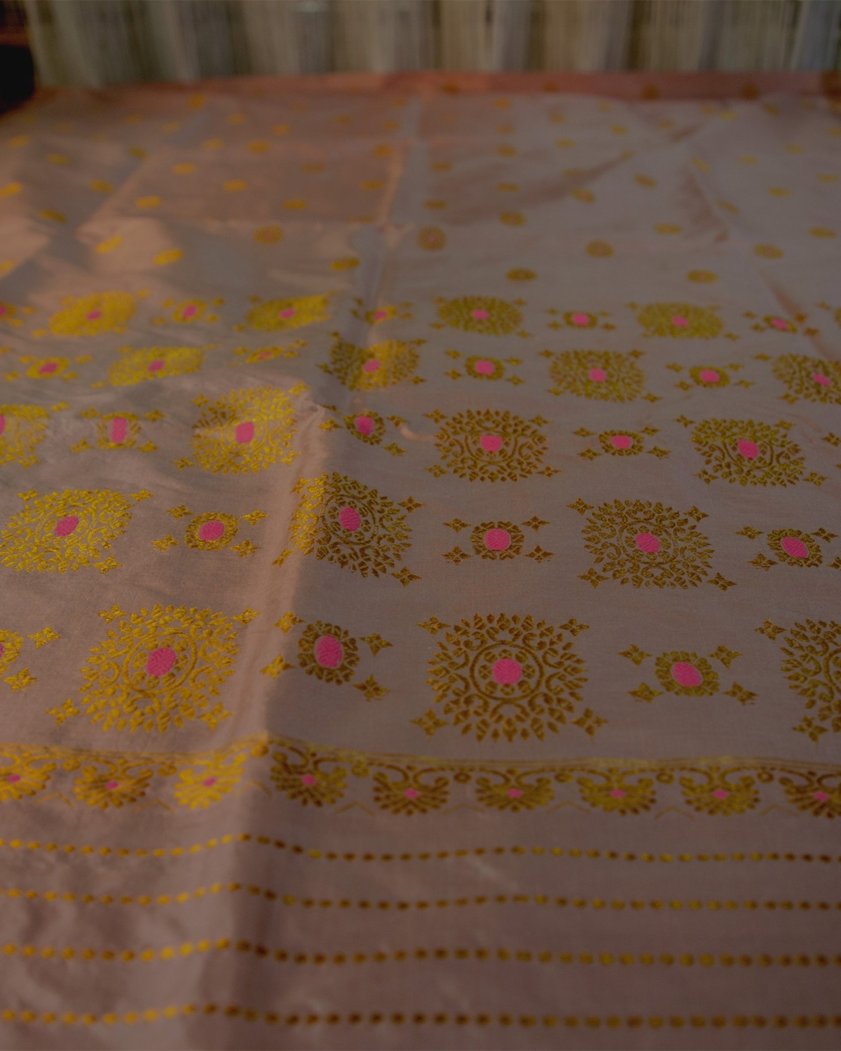 Joyantee Peech-Gold Paat Silk Mekhela Sador