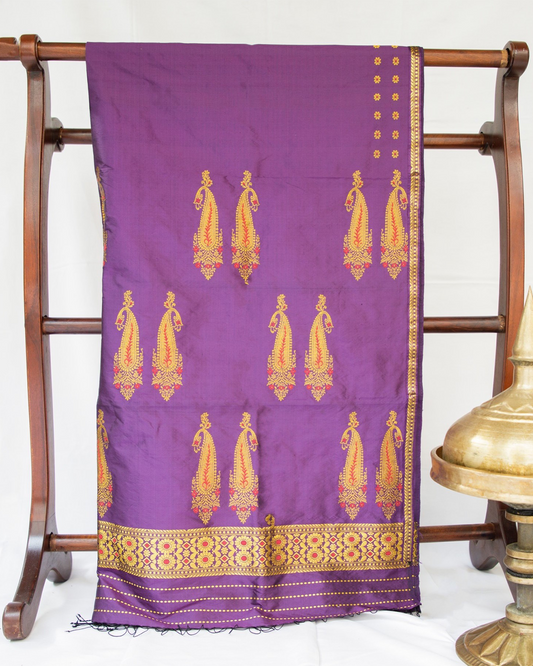 Phuleshwari Purple-Gold Paat Silk Mekhela Sador