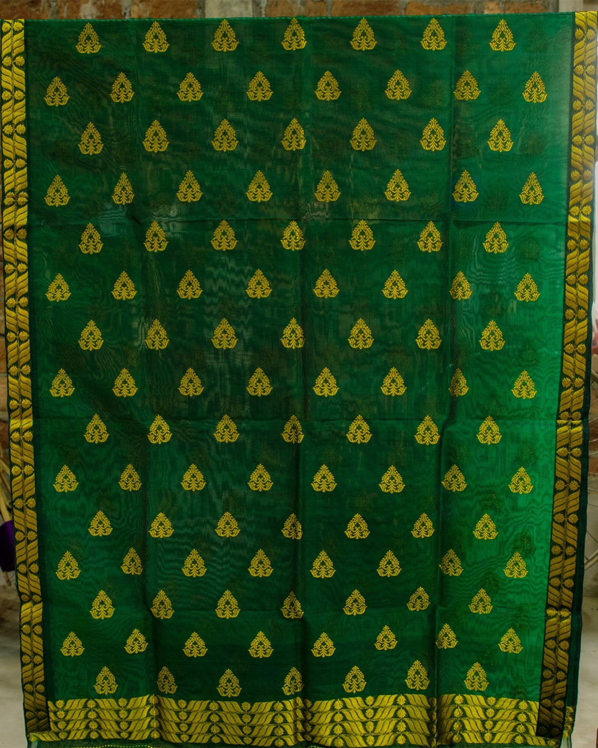 Ahom Bottle Green-Gold Kesa Paat Silk Mekhela Sador