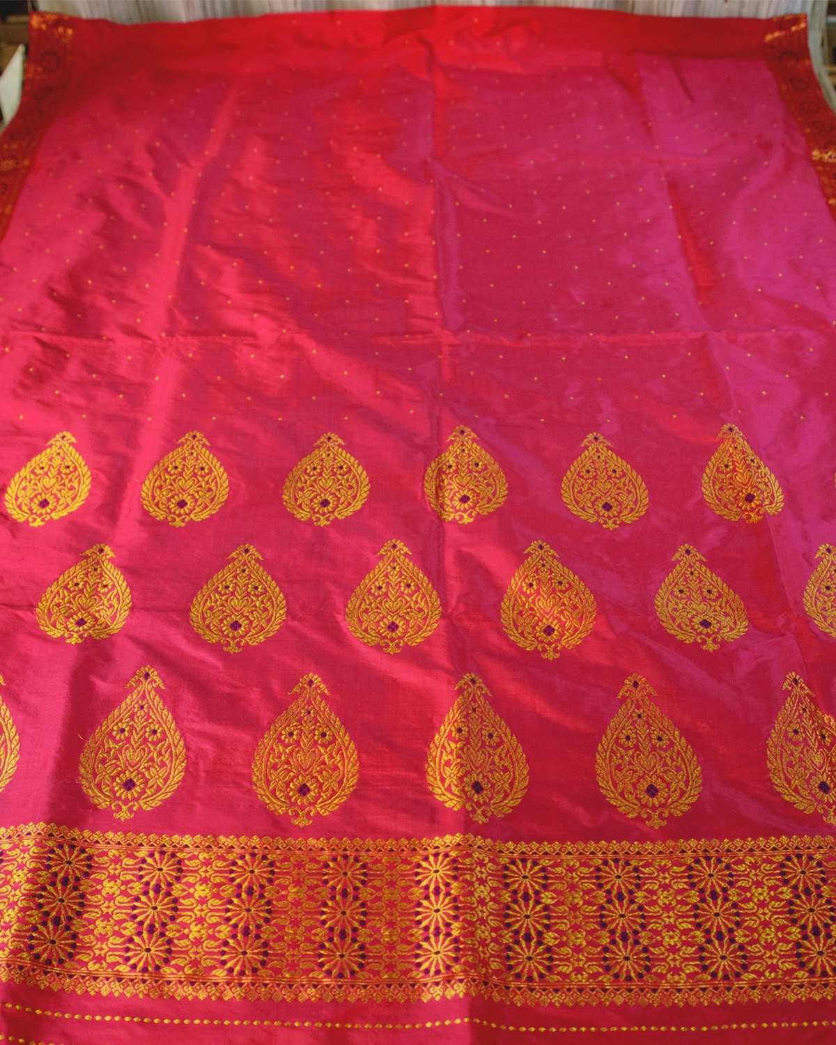 Ambika Pink-Gold Paat Silk Mekhela Sador