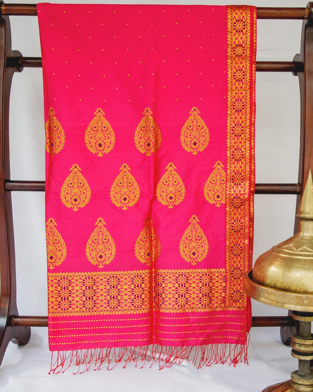 Ambika Pink-Gold Paat Silk Mekhela Sador