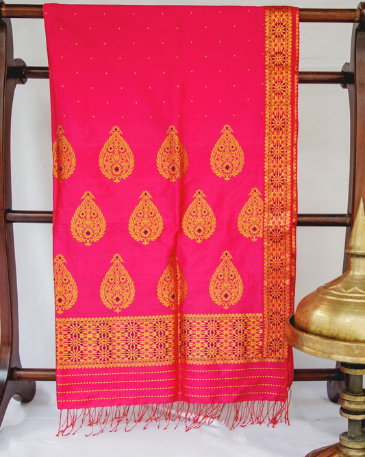 Ambika Pink-Gold Paat Silk Mekhela Sador
