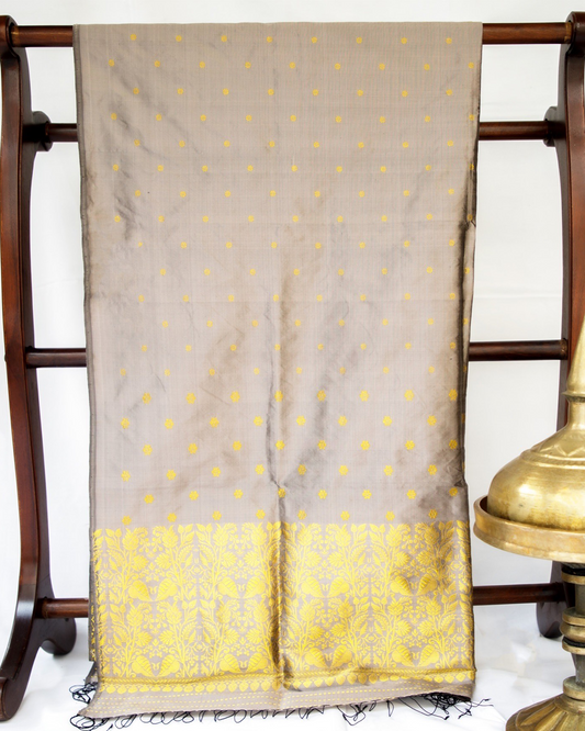 Anantha Greyish Brown-Gold Paat Silk Mekhela Sador